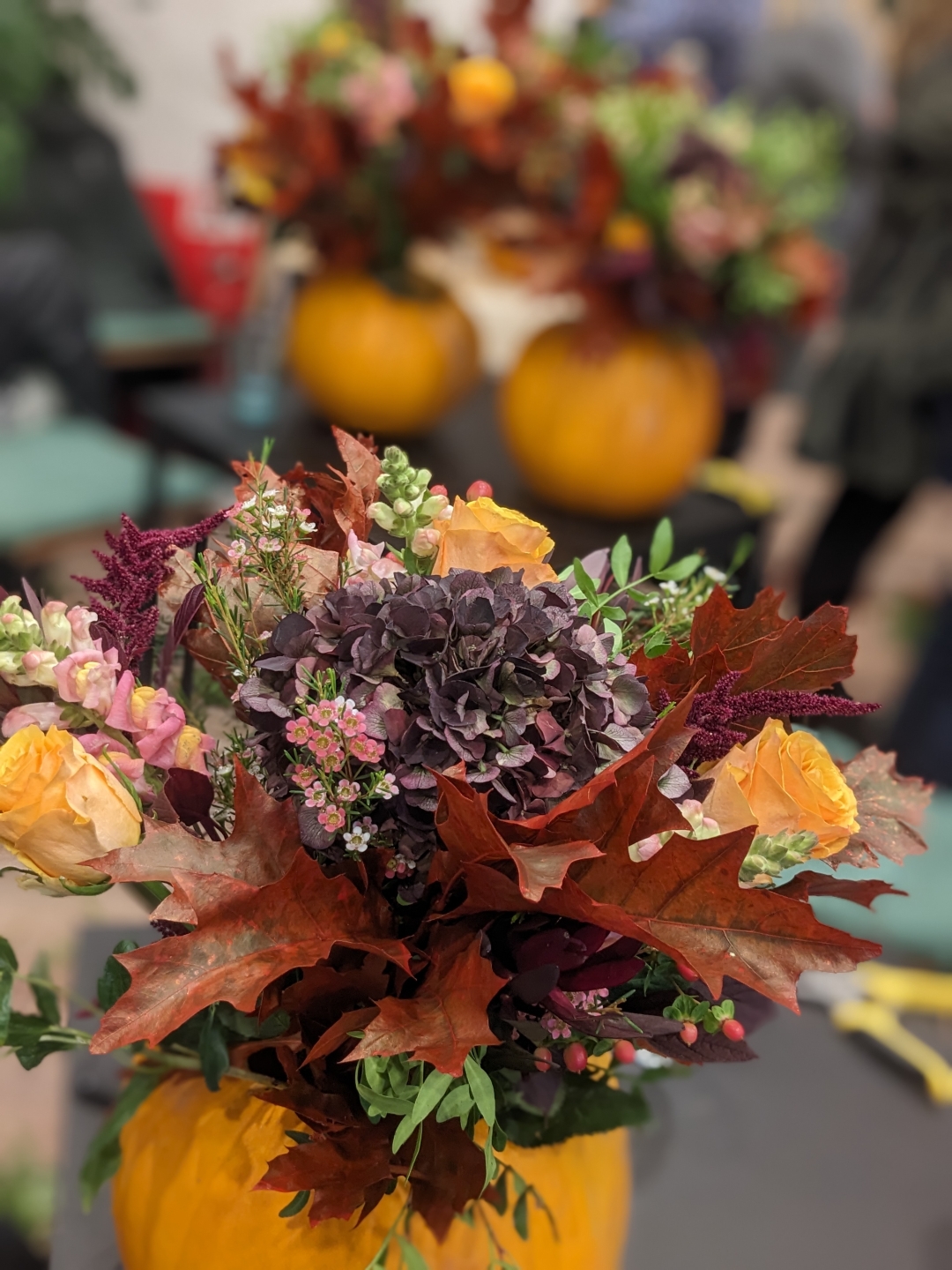 Pumpkin hand tied flower arrangement workshop Oct 23rd