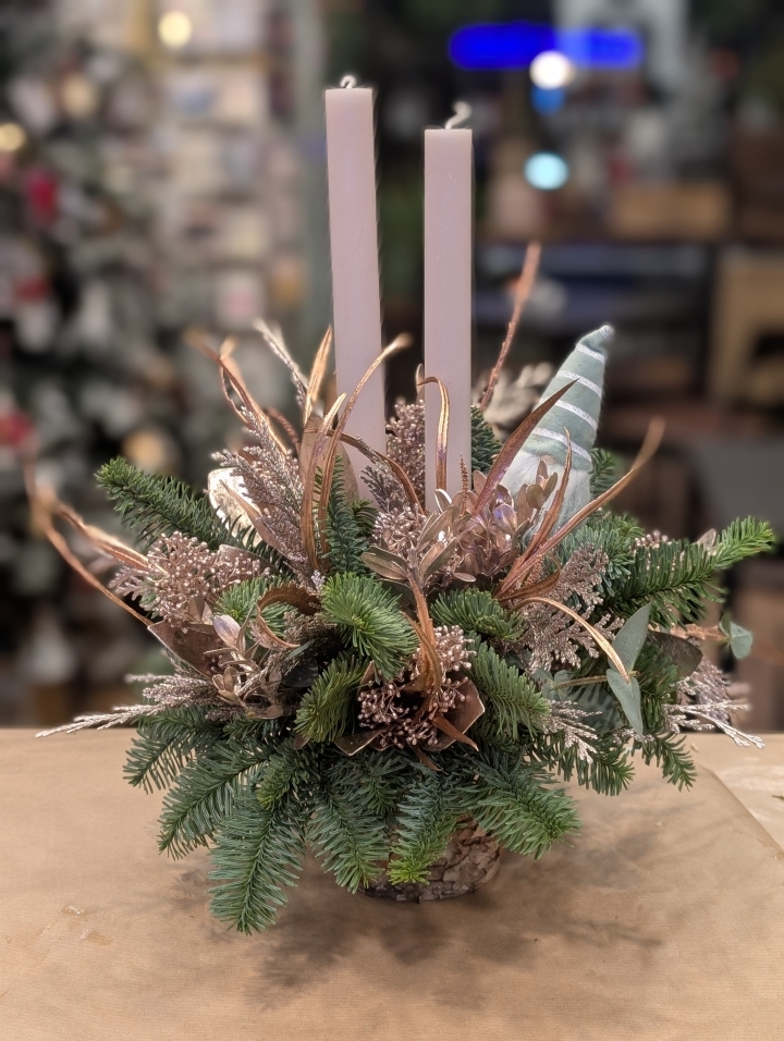 Festive Candle Decoration   Champagne & Bronze