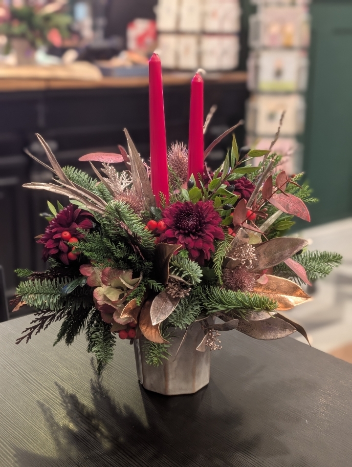 Festive Candle Decoration   Copper and Red